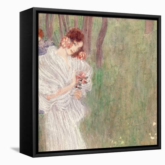 Girl in a White Dress Standing in a Forest-Gustav Klimt-Framed Premier Image Canvas