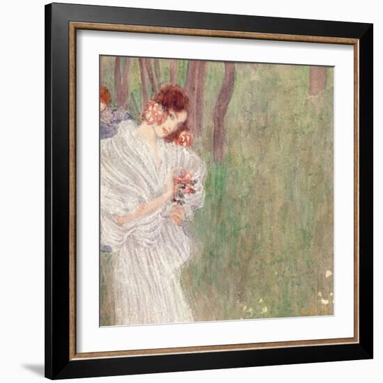 Girl in a White Dress Standing in a Forest-Gustav Klimt-Framed Giclee Print