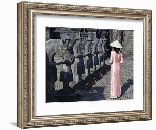 Girl in Ao Dai (Traditional Vietnamese Long Dress) and Conical Hat, Tomb of King Khai Dinh, Vietnam-Keren Su-Framed Photographic Print