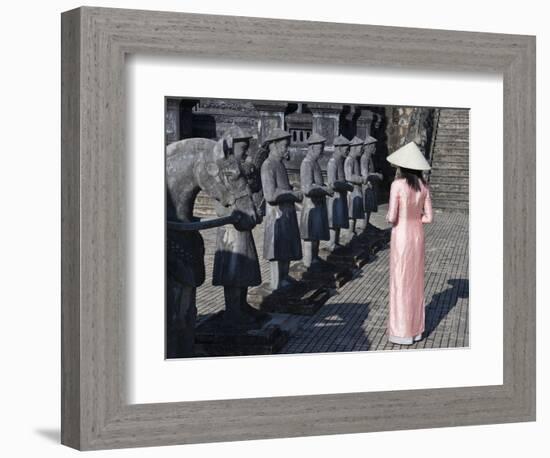 Girl in Ao Dai (Traditional Vietnamese Long Dress) and Conical Hat, Tomb of King Khai Dinh, Vietnam-Keren Su-Framed Photographic Print