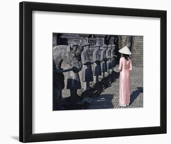 Girl in Ao Dai (Traditional Vietnamese Long Dress) and Conical Hat, Tomb of King Khai Dinh, Vietnam-Keren Su-Framed Photographic Print