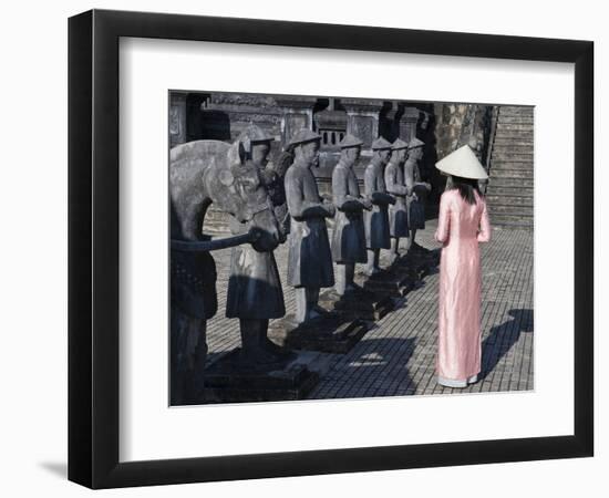 Girl in Ao Dai (Traditional Vietnamese Long Dress) and Conical Hat, Tomb of King Khai Dinh, Vietnam-Keren Su-Framed Photographic Print