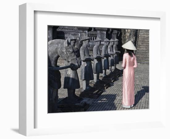 Girl in Ao Dai (Traditional Vietnamese Long Dress) and Conical Hat, Tomb of King Khai Dinh, Vietnam-Keren Su-Framed Photographic Print