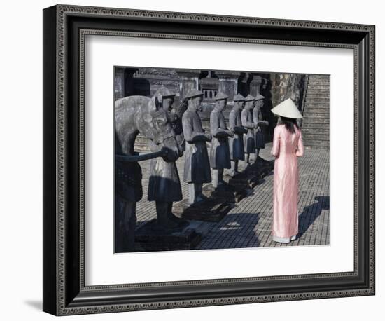 Girl in Ao Dai (Traditional Vietnamese Long Dress) and Conical Hat, Tomb of King Khai Dinh, Vietnam-Keren Su-Framed Photographic Print