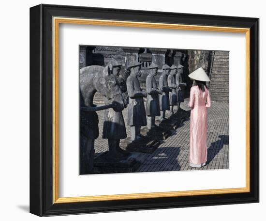 Girl in Ao Dai (Traditional Vietnamese Long Dress) and Conical Hat, Tomb of King Khai Dinh, Vietnam-Keren Su-Framed Photographic Print