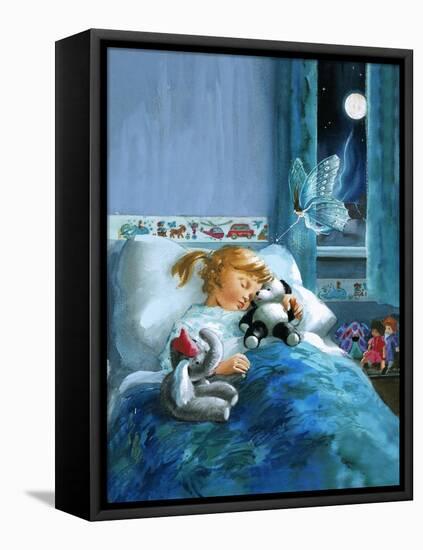 Girl in Bed Attended by Fairy-English School-Framed Premier Image Canvas