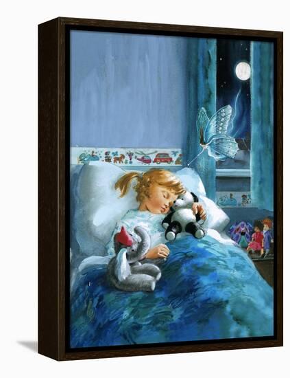 Girl in Bed Attended by Fairy-English School-Framed Premier Image Canvas