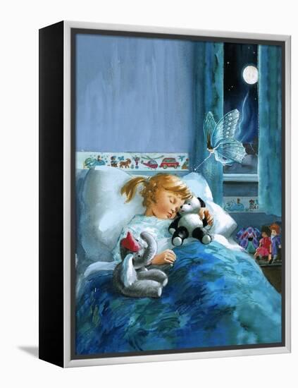 Girl in Bed Attended by Fairy-English School-Framed Premier Image Canvas