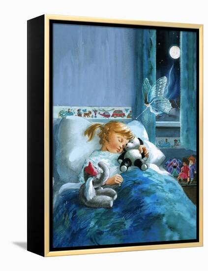 Girl in Bed Attended by Fairy-English School-Framed Premier Image Canvas