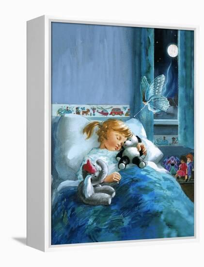 Girl in Bed Attended by Fairy-English School-Framed Premier Image Canvas