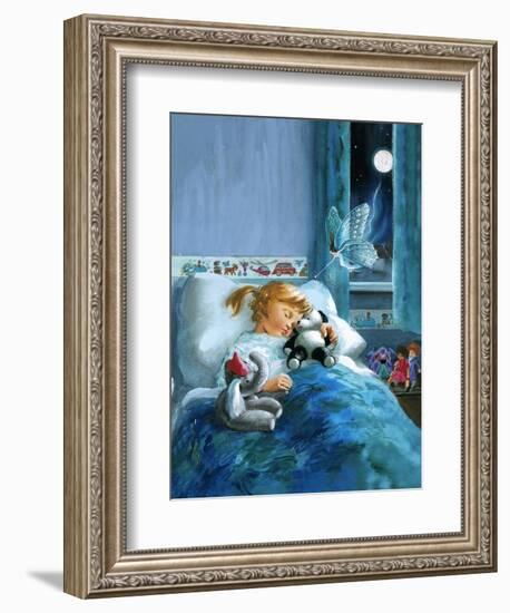 Girl in Bed Attended by Fairy-English School-Framed Giclee Print