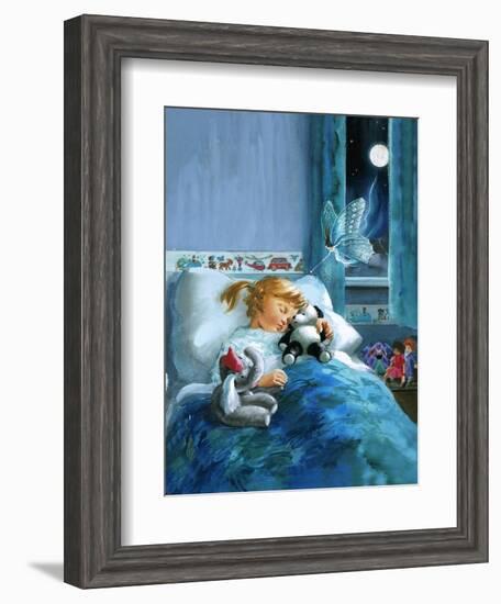 Girl in Bed Attended by Fairy-English School-Framed Giclee Print