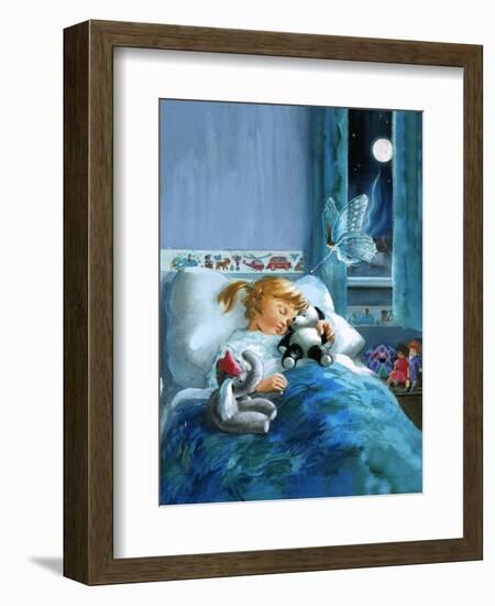 Girl in Bed Attended by Fairy-English School-Framed Giclee Print