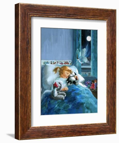 Girl in Bed Attended by Fairy-English School-Framed Giclee Print