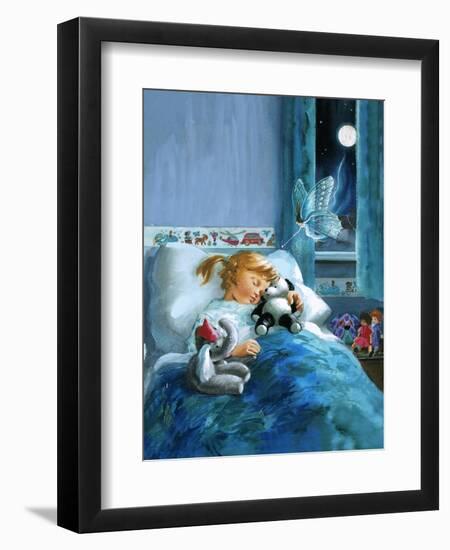 Girl in Bed Attended by Fairy-English School-Framed Giclee Print