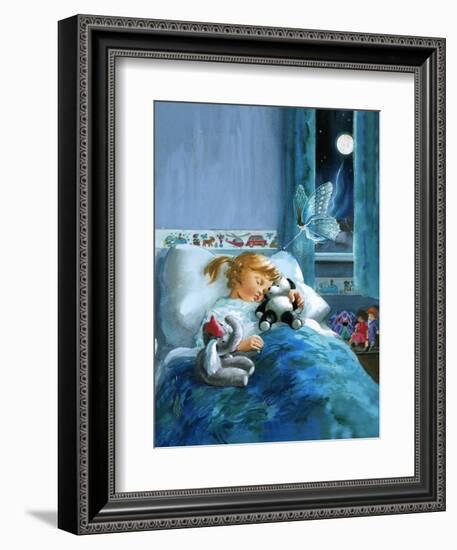 Girl in Bed Attended by Fairy-English School-Framed Giclee Print