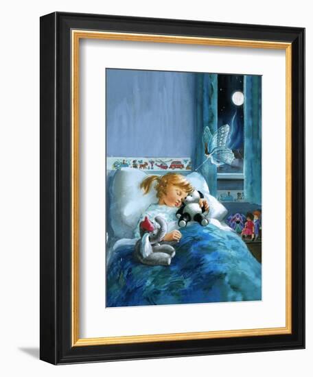 Girl in Bed Attended by Fairy-English School-Framed Giclee Print