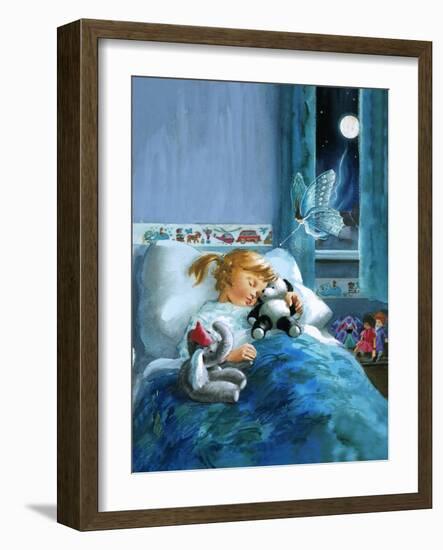 Girl in Bed Attended by Fairy-English School-Framed Giclee Print