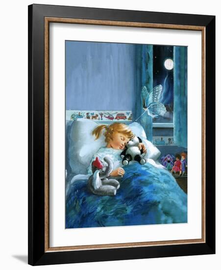 Girl in Bed Attended by Fairy-English School-Framed Giclee Print