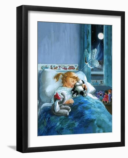 Girl in Bed Attended by Fairy-English School-Framed Giclee Print