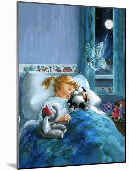 Girl in Bed Attended by Fairy-English School-Mounted Giclee Print