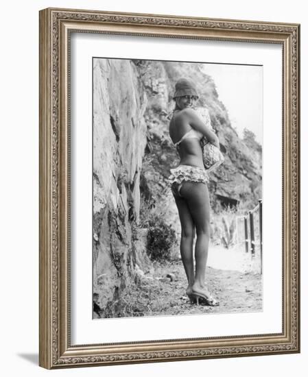 Girl in Bikini Walks Along a Cliff Path on a Fine Summer Day-null-Framed Photographic Print