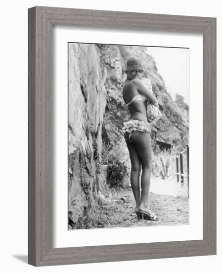 Girl in Bikini Walks Along a Cliff Path on a Fine Summer Day-null-Framed Photographic Print