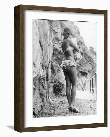 Girl in Bikini Walks Along a Cliff Path on a Fine Summer Day-null-Framed Photographic Print