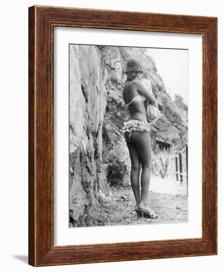 Girl in Bikini Walks Along a Cliff Path on a Fine Summer Day-null-Framed Photographic Print