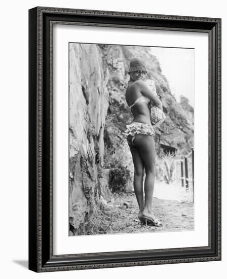 Girl in Bikini Walks Along a Cliff Path on a Fine Summer Day-null-Framed Photographic Print