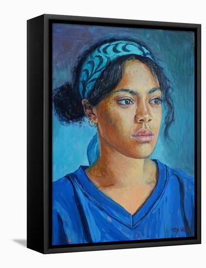 Girl in Blue 2020 (oil on canvas)-Tilly Willis-Framed Premier Image Canvas