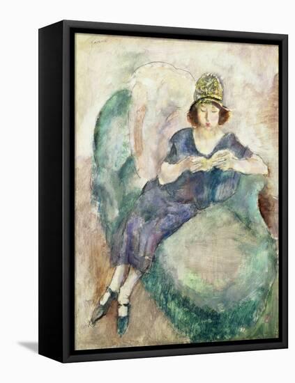 Girl in Blue Reading on a Sofa, 1926-27 (Oil on Panel)-Jules Pascin-Framed Premier Image Canvas