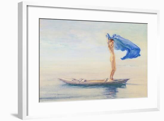 Girl in Bow of Canoe Spreading Out Her Loin-Cloth for a Sail, Samoa, c.1895-96-John La Farge or Lafarge-Framed Giclee Print