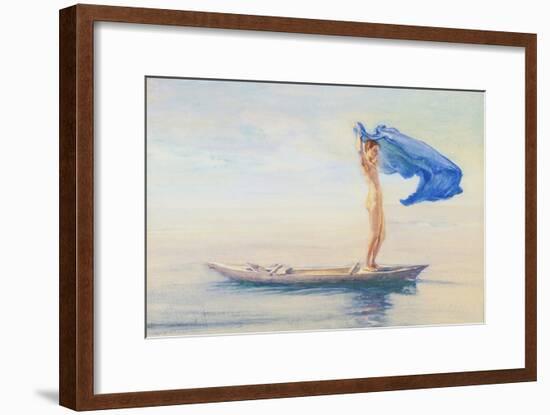 Girl in Bow of Canoe Spreading Out Her Loin-Cloth for a Sail, Samoa, c.1895-96-John La Farge or Lafarge-Framed Giclee Print