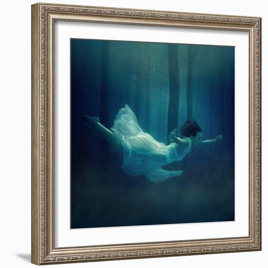 Girl in Dress Flying in the Fog.-Dmitry Laudin-Framed Photographic Print