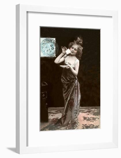 Girl in Dress-Up with Coffee Cup-null-Framed Art Print