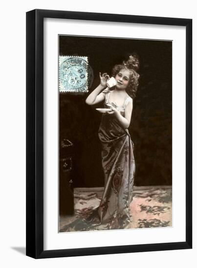 Girl in Dress-Up with Coffee Cup-null-Framed Art Print