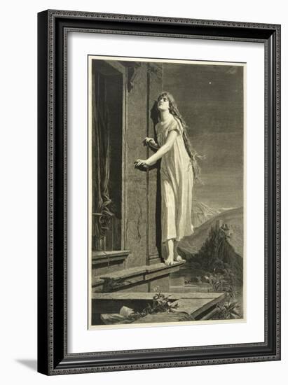 Girl in Her Nightie Walks on the Window-Ledge-Max Pirner-Framed Art Print