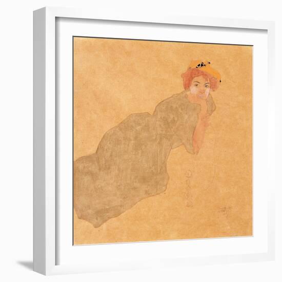 Girl in Olive Coloured Dress with Propped Arm, 1908-Egon Schiele-Framed Giclee Print