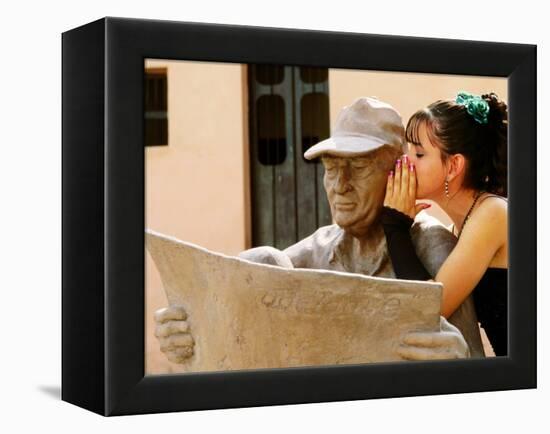 Girl in Quincinera (15th) Birthday Dress Whispering to Statue, Plaza Del Carmen, Camaguey, Cuba-Christopher P Baker-Framed Premier Image Canvas