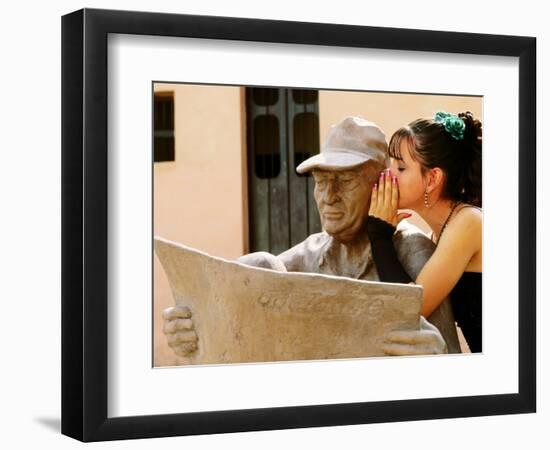 Girl in Quincinera (15th) Birthday Dress Whispering to Statue, Plaza Del Carmen, Camaguey, Cuba-Christopher P Baker-Framed Photographic Print