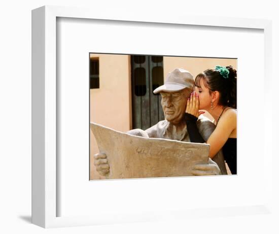 Girl in Quincinera (15th) Birthday Dress Whispering to Statue, Plaza Del Carmen, Camaguey, Cuba-Christopher P Baker-Framed Photographic Print