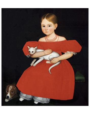 Girl in Red Dress with Cat and Dog Ammi Phillips Portrait Print Poster 16x14 