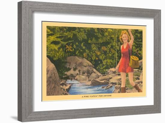 Girl in Red with Creel-null-Framed Art Print