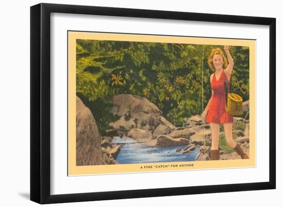 Girl in Red with Creel-null-Framed Art Print