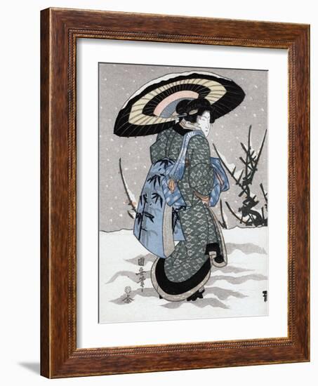 Girl in Snow Storm, 19th Century-Kuniyasu-Framed Giclee Print