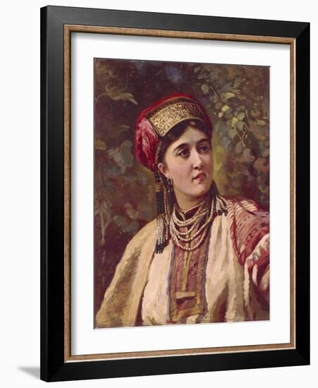Girl in Traditional Dress-Konstantin Yegorovich Makovsky-Framed Giclee Print