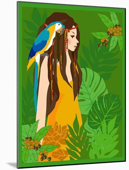 Girl in Tropical Paradise with Blue Bird-Noriko Sakura-Mounted Art Print