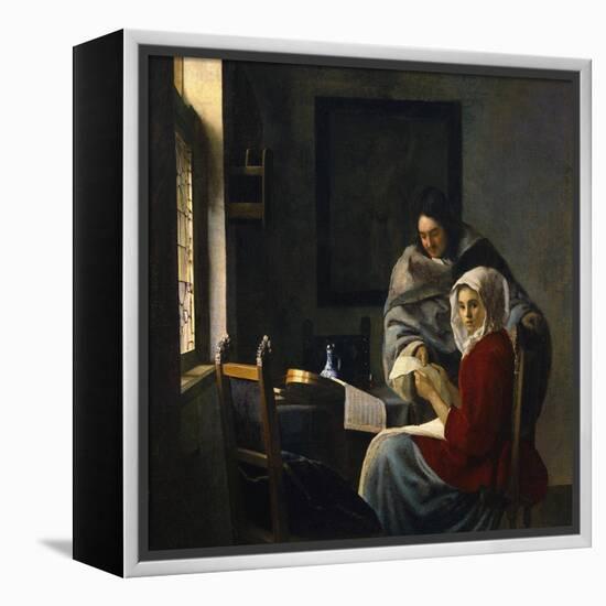 Girl Interrupted at Her Music, c.1658-69-Johannes Vermeer-Framed Premier Image Canvas