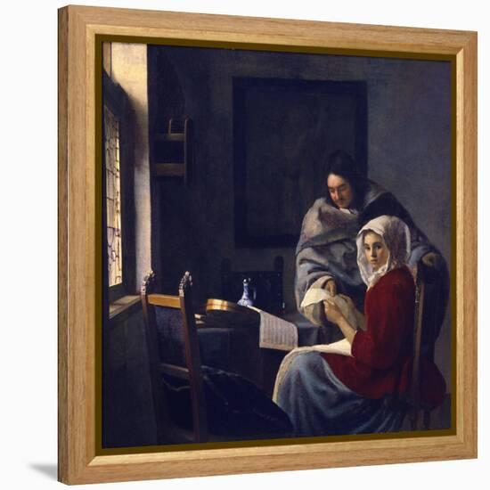 Girl Interrupted at Her Music, C. 1660-Johannes Vermeer-Framed Premier Image Canvas